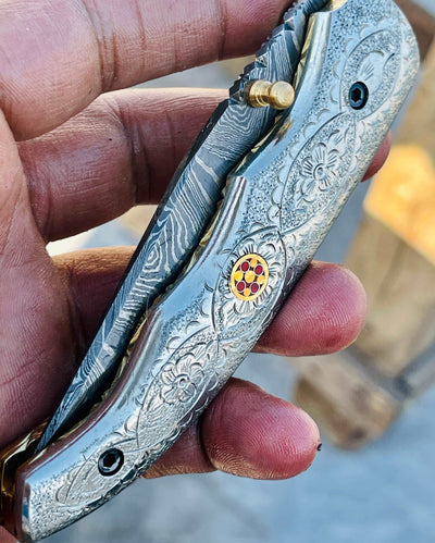 Christmas Gift Beautiful Custom Handmade Damascus Folding knife9 - Troy Blades