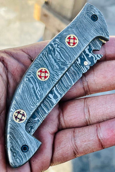 Christmas Gift Beautiful Custom Handmade Damascus Folding knife4 - Troy Blades