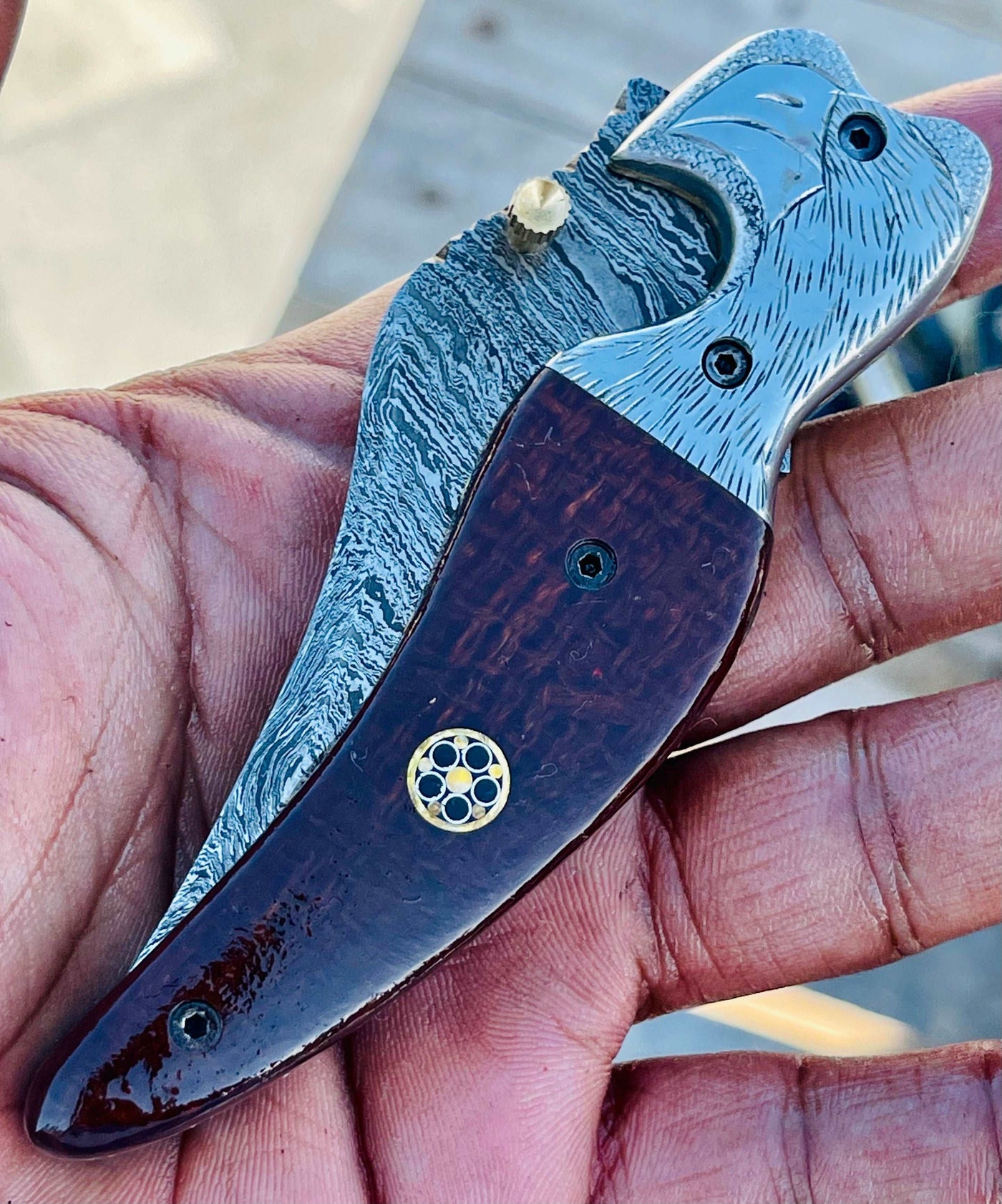 Christmas Gift Beautiful Custom Handmade Damascus Folding knife2 - Troy Blades