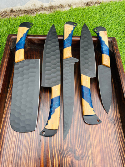 Valhalla BBQ/Kitchen Sets  | 5-Piece Set + Leather Roll - Troy Blades