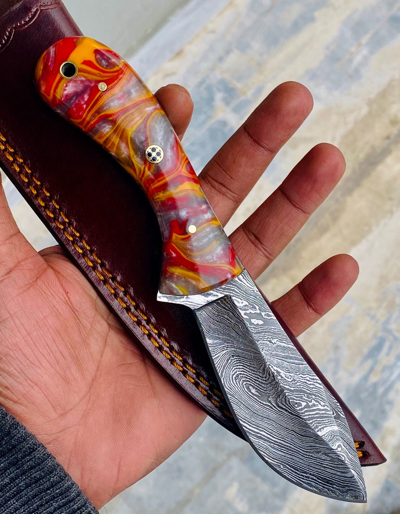 GIFT SERIES Custom Handmade Damascus Hunting skinning knife with Leather sheathe - Troy Blades