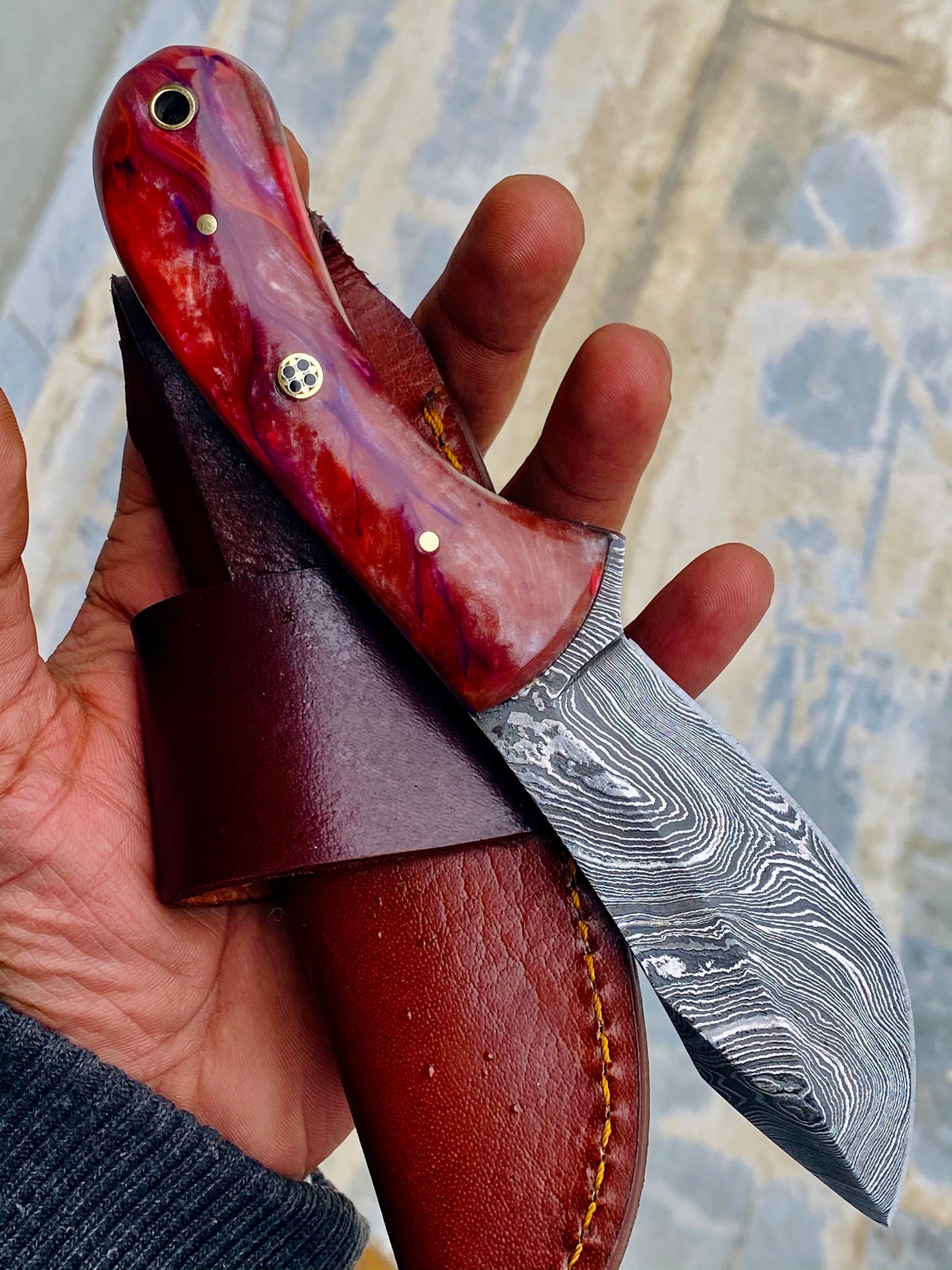 GIFT SERIES Custom Handmade Damascus Hunting skinning knife with Leather sheathe - Troy Blades