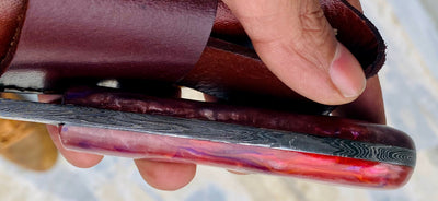 GIFT SERIES Custom Handmade Damascus Hunting skinning knife with Leather sheathe - Troy Blades