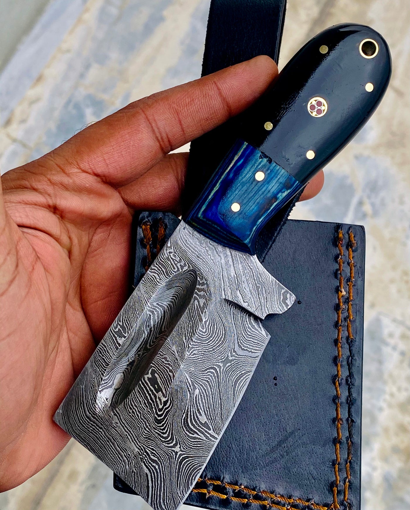 GIFT SERIES Custom Handmade Damascus Hunting skinning knife with Leather sheathe - Troy Blades