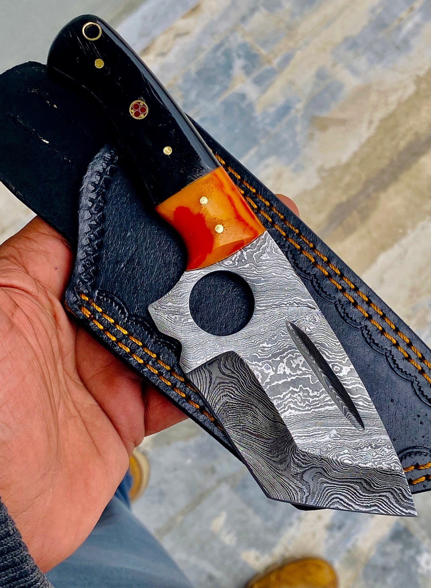 GIFT SERIES Custom Handmade Damascus Hunting skinning knife with Leather sheathe - Troy Blades