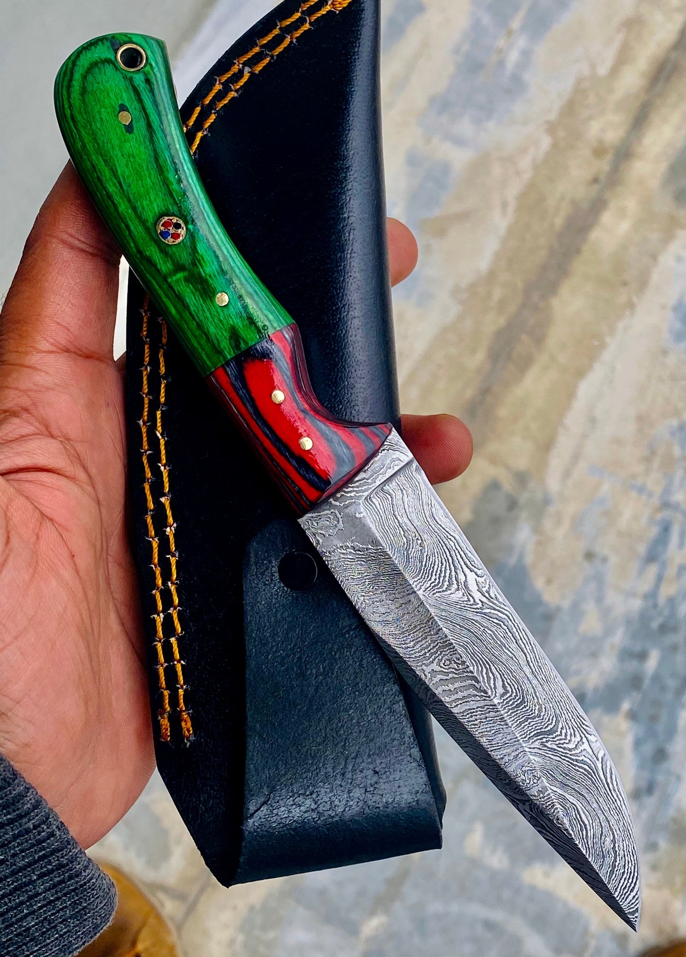 GIFT SERIES Custom Handmade Damascus Hunting skinning knife with Leather sheathe - Troy Blades