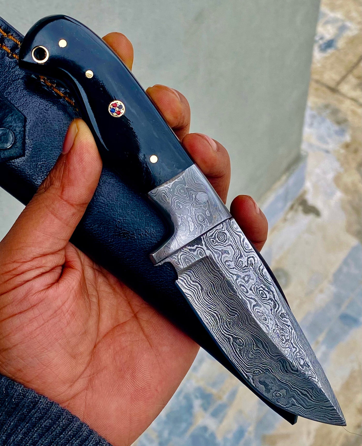 GIFT SERIES Custom Handmade Damascus Hunting skinning knife with Leather sheathe - Troy Blades