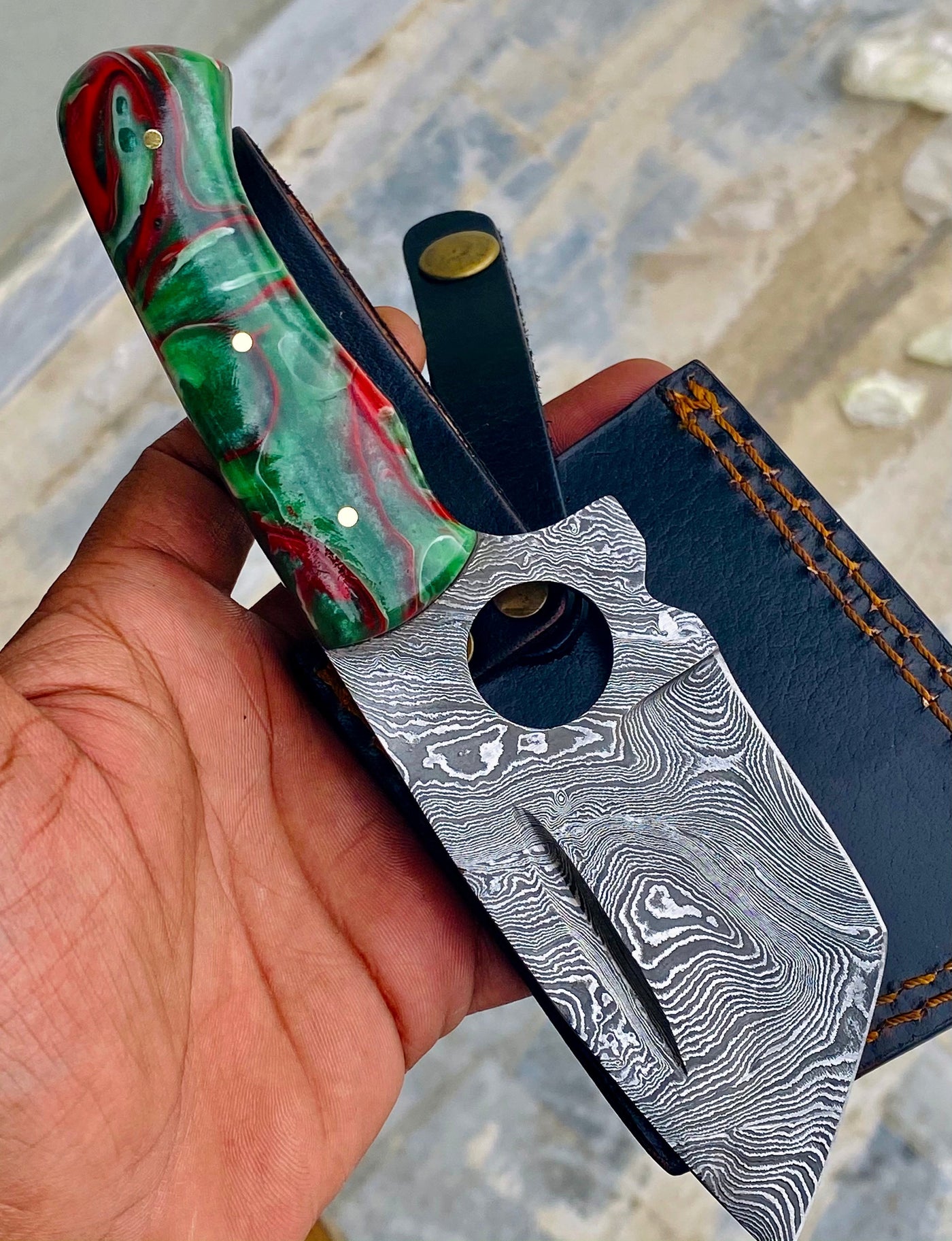 GIFT SERIES Custom Handmade Damascus Hunting skinning knife with Leather sheathe - Troy Blades