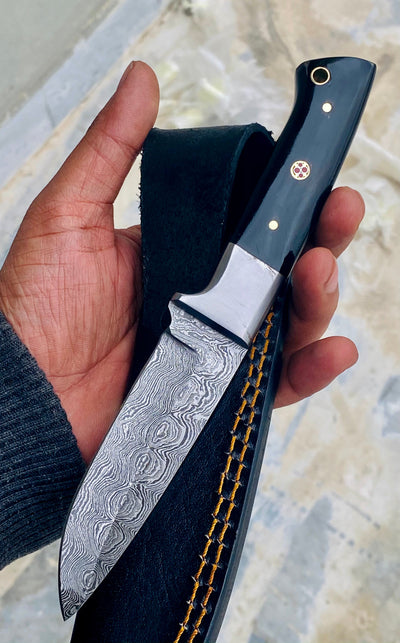 GIFT SERIES Custom Handmade Damascus Hunting skinning knife with Leather sheathe - Troy Blades