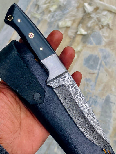 GIFT SERIES Custom Handmade Damascus Hunting skinning knife with Leather sheathe - Troy Blades