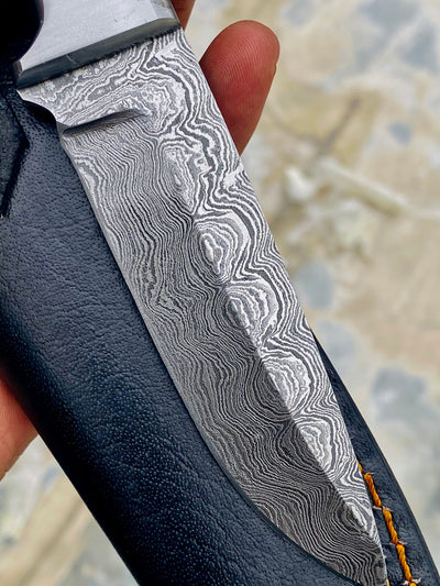 GIFT SERIES Custom Handmade Damascus Hunting skinning knife with Leather sheathe - Troy Blades