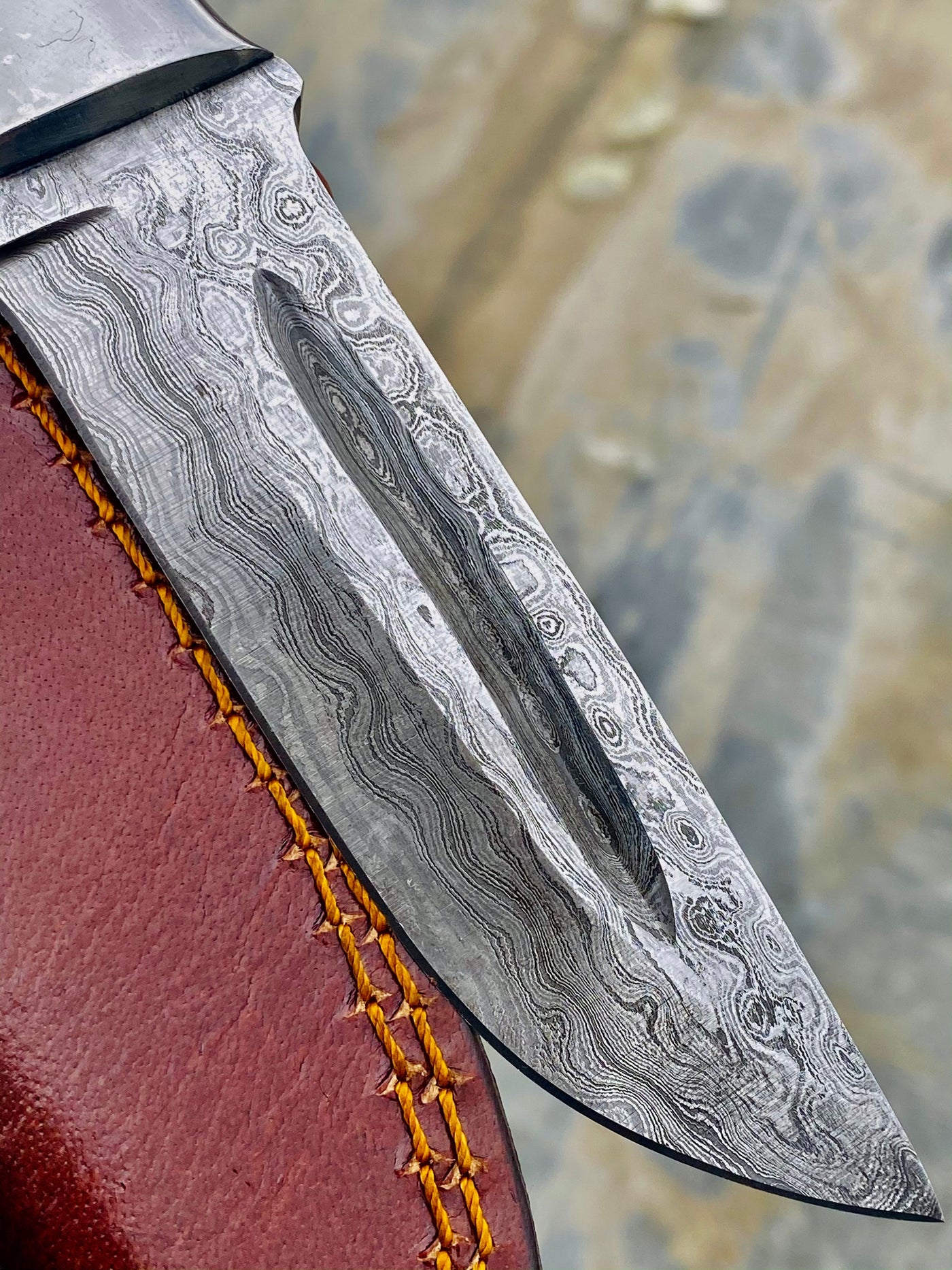 GIFT SERIES Custom Handmade Damascus Hunting skinning knife with Leather sheathe - Troy Blades