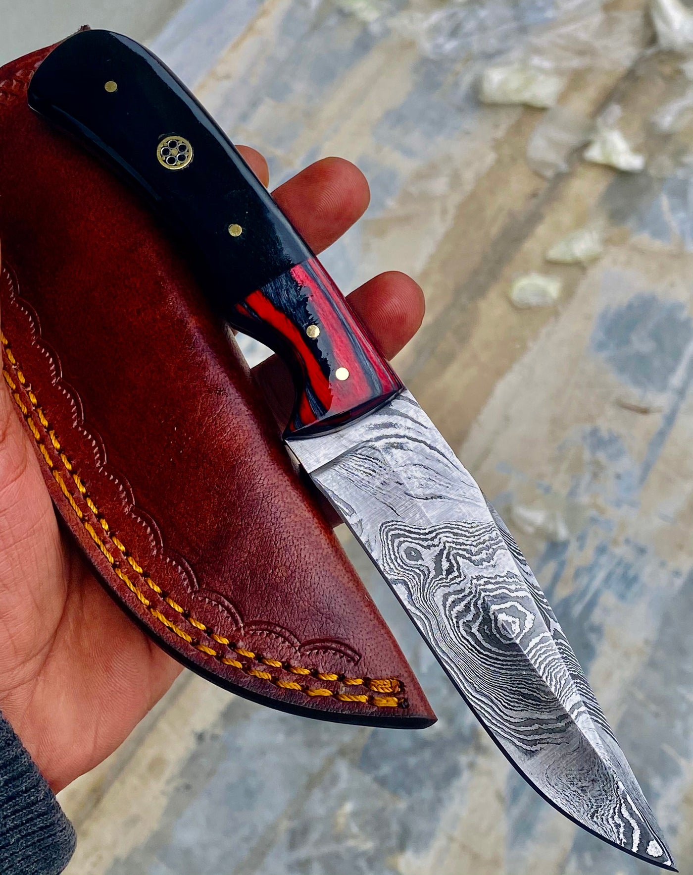 GIFT SERIES Custom Handmade Damascus Hunting skinning knife with Leather sheathe - Troy Blades