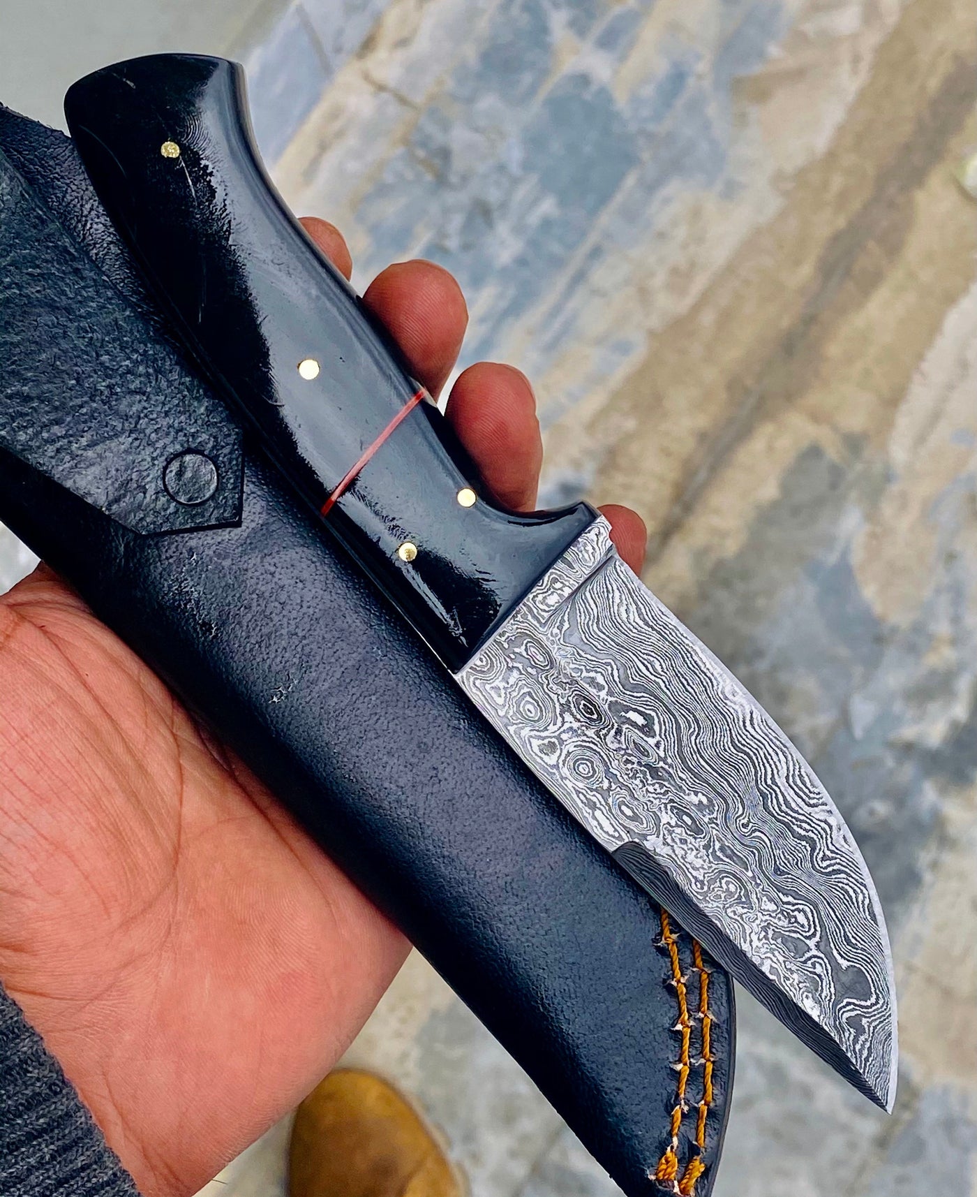 GIFT SERIES Custom Handmade Damascus Hunting skinning knife with Leather sheathe - Troy Blades