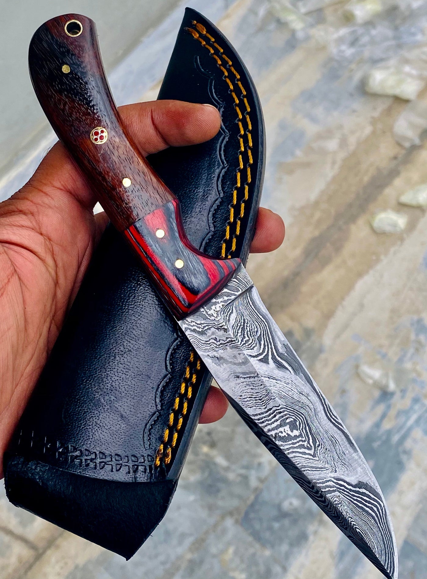 GIFT SERIES Custom Handmade Damascus Hunting skinning knife with Leather sheathe - Troy Blades