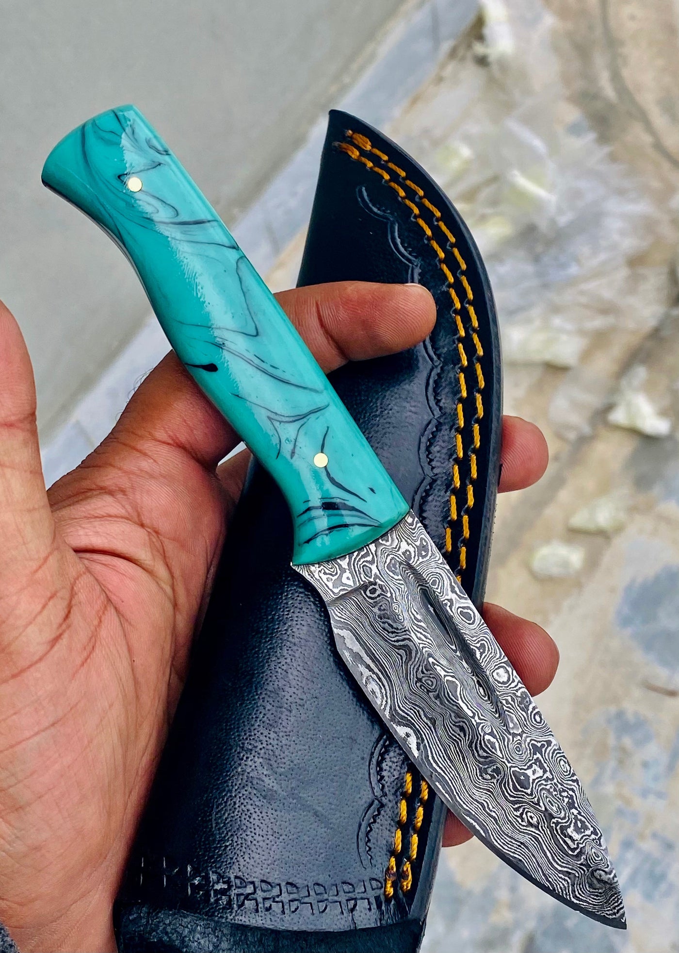 GIFT SERIES Custom Handmade Damascus Hunting skinning knife with Leather sheathe - Troy Blades