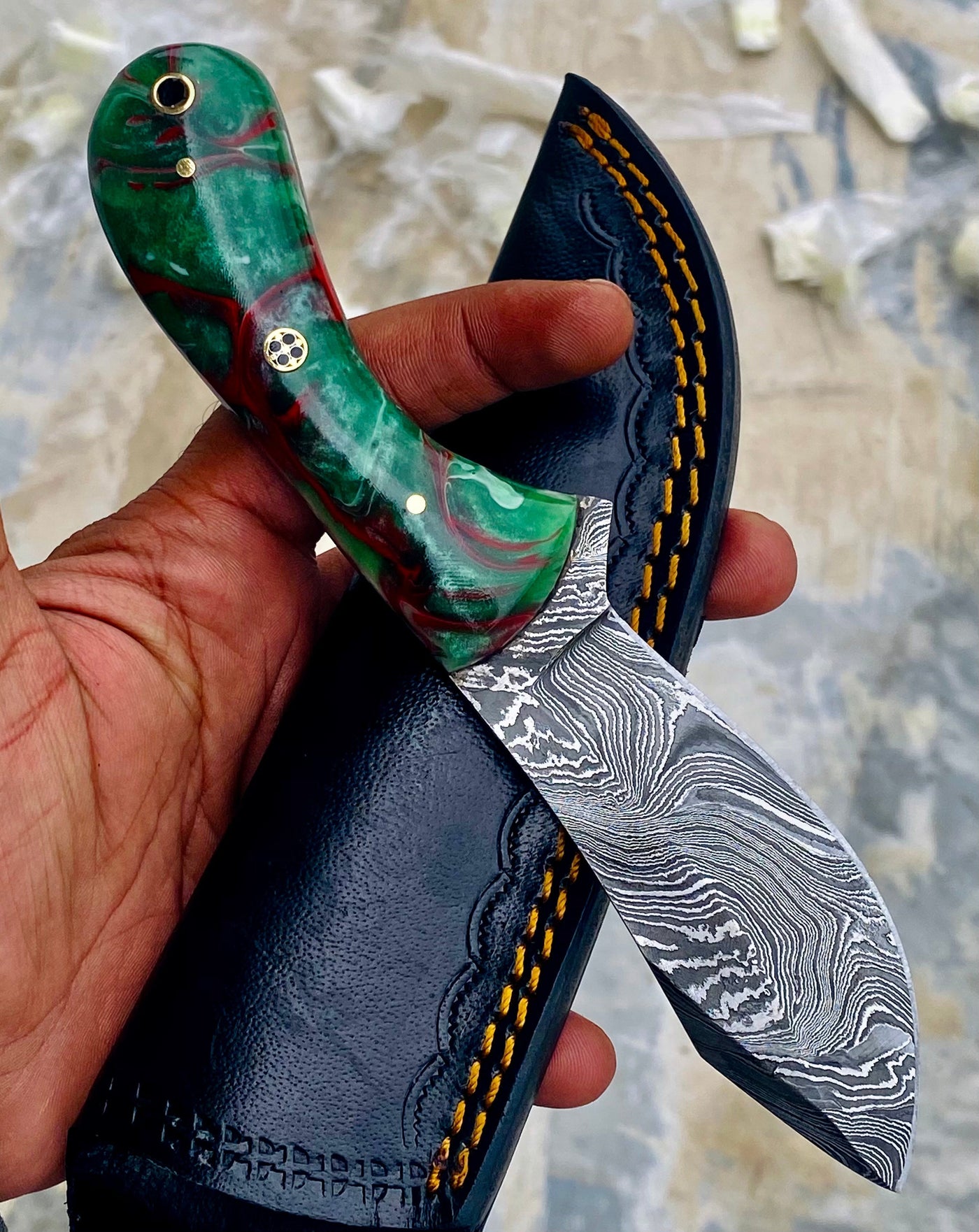 GIFT SERIES Custom Handmade Damascus Hunting skinning knife with Leather sheathe - Troy Blades
