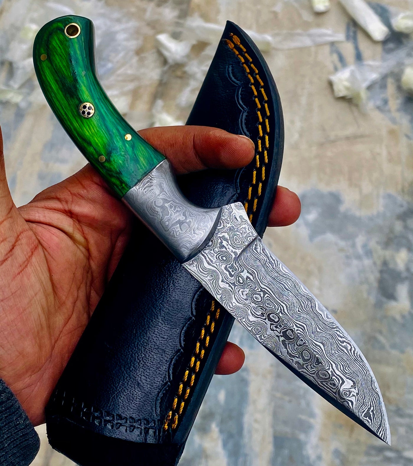 GIFT SERIES Custom Handmade Damascus Hunting skinning knife with Leather sheathe - Troy Blades
