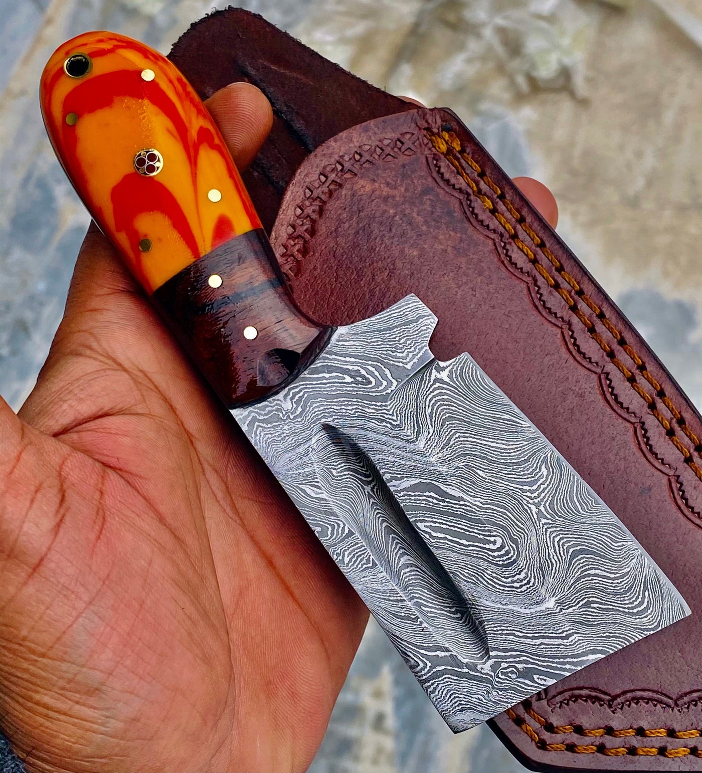 GIFT SERIES Custom Handmade Damascus Hunting skinning knife with Leather sheathe - Troy Blades