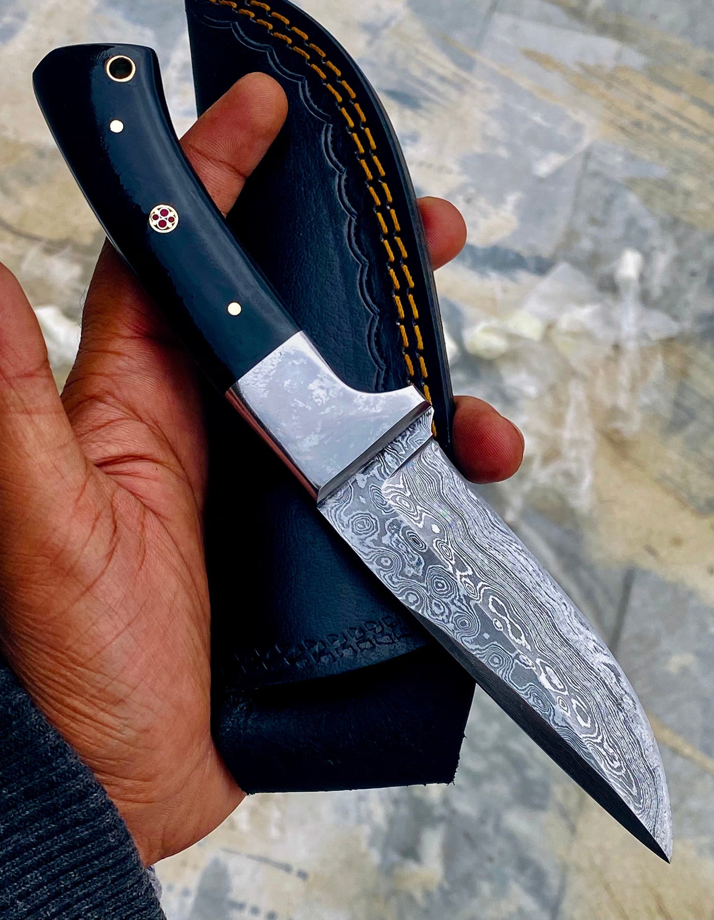 GIFT SERIES Custom Handmade Damascus Hunting skinning knife with Leather sheathe - Troy Blades