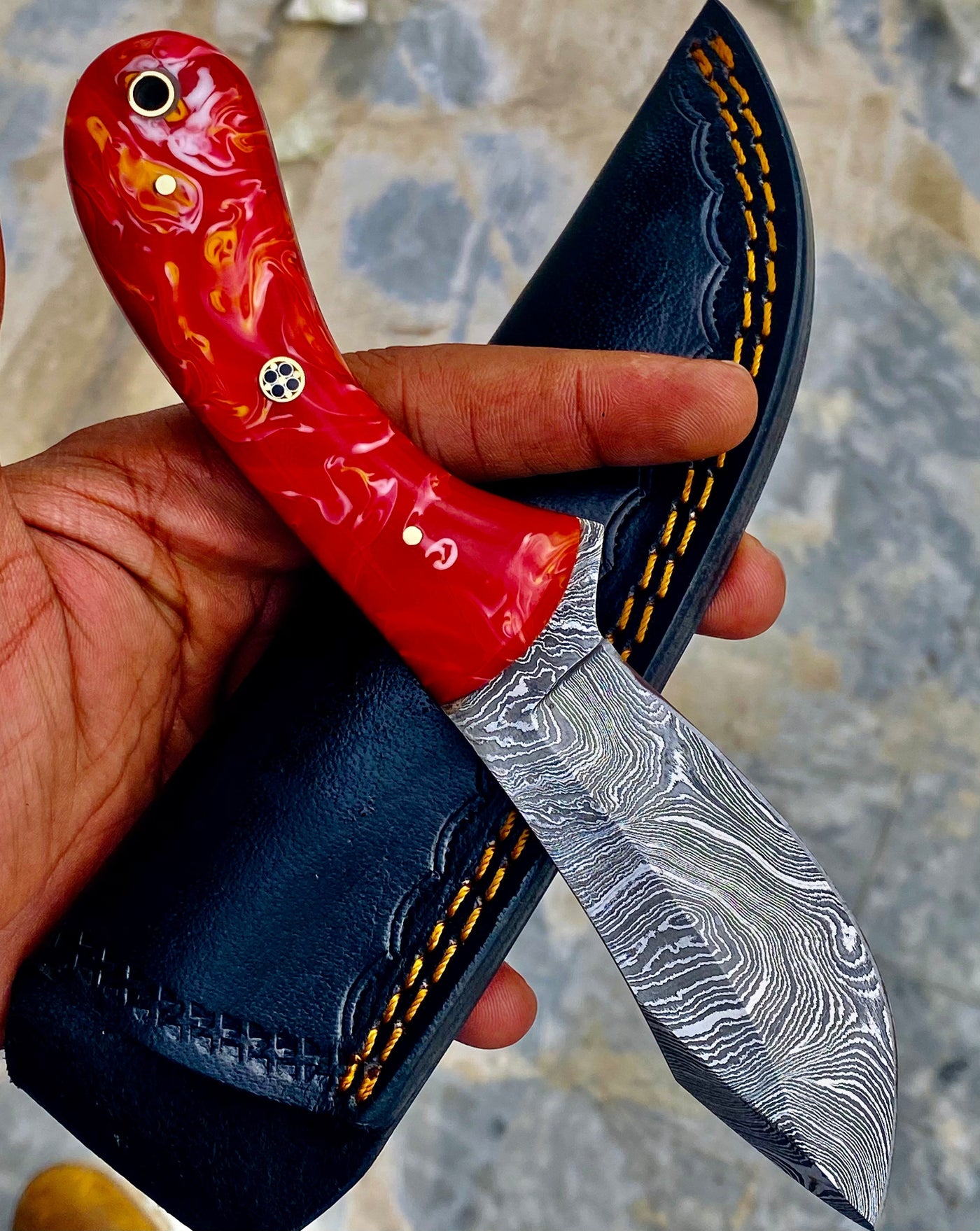 GIFT SERIES Custom Handmade Damascus Hunting skinning knife with Leather sheathe - Troy Blades