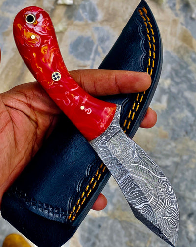 GIFT SERIES Custom Handmade Damascus Hunting skinning knife with Leather sheathe - Troy Blades
