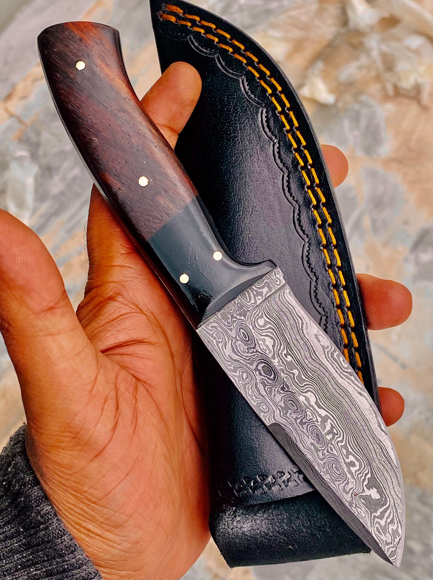 GIFT SERIES Custom Handmade Damascus Hunting skinning knife with Leather sheathe - Troy Blades