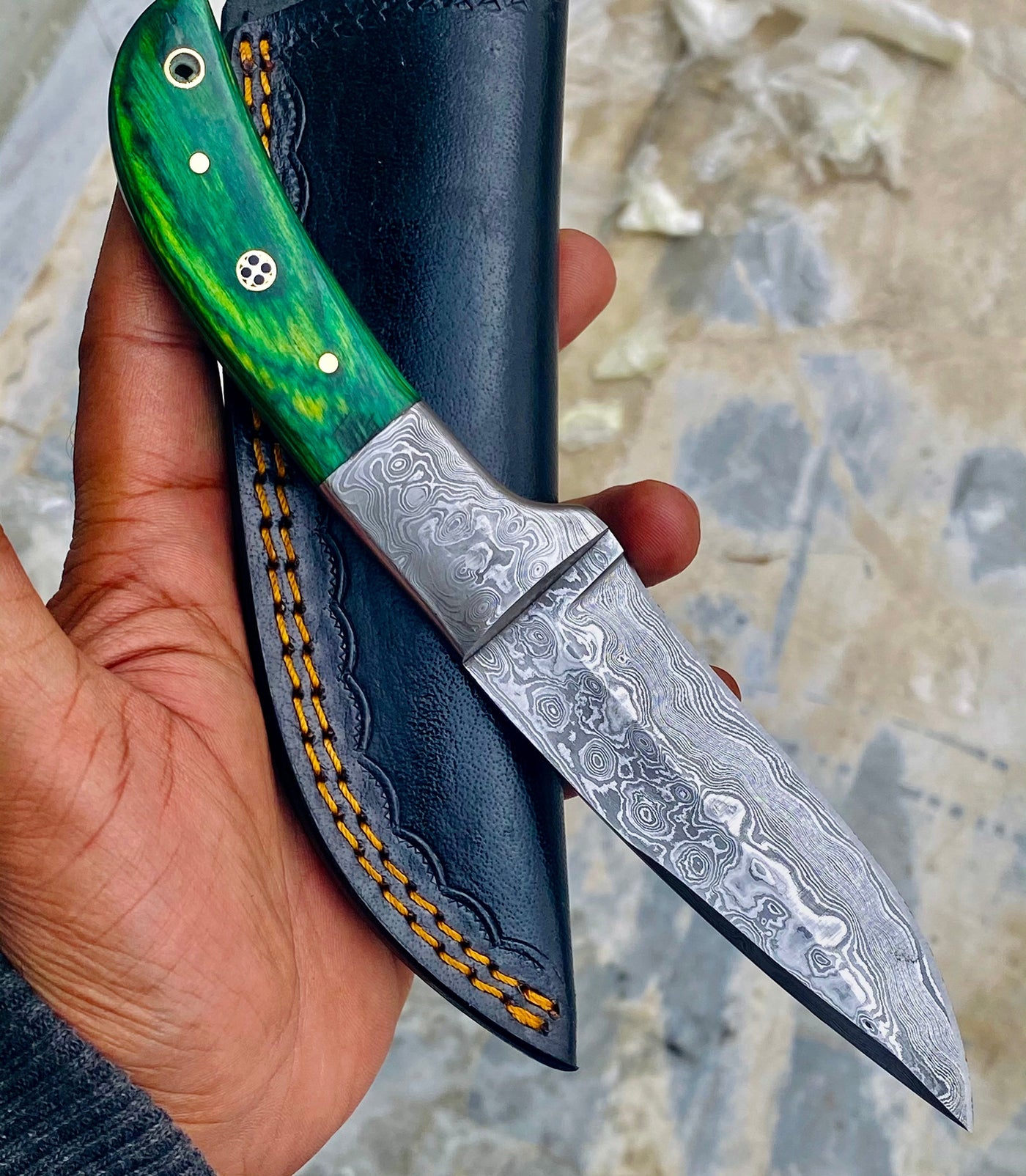 GIFT SERIES Custom Handmade Damascus Hunting skinning knife with Leather sheathe - Troy Blades