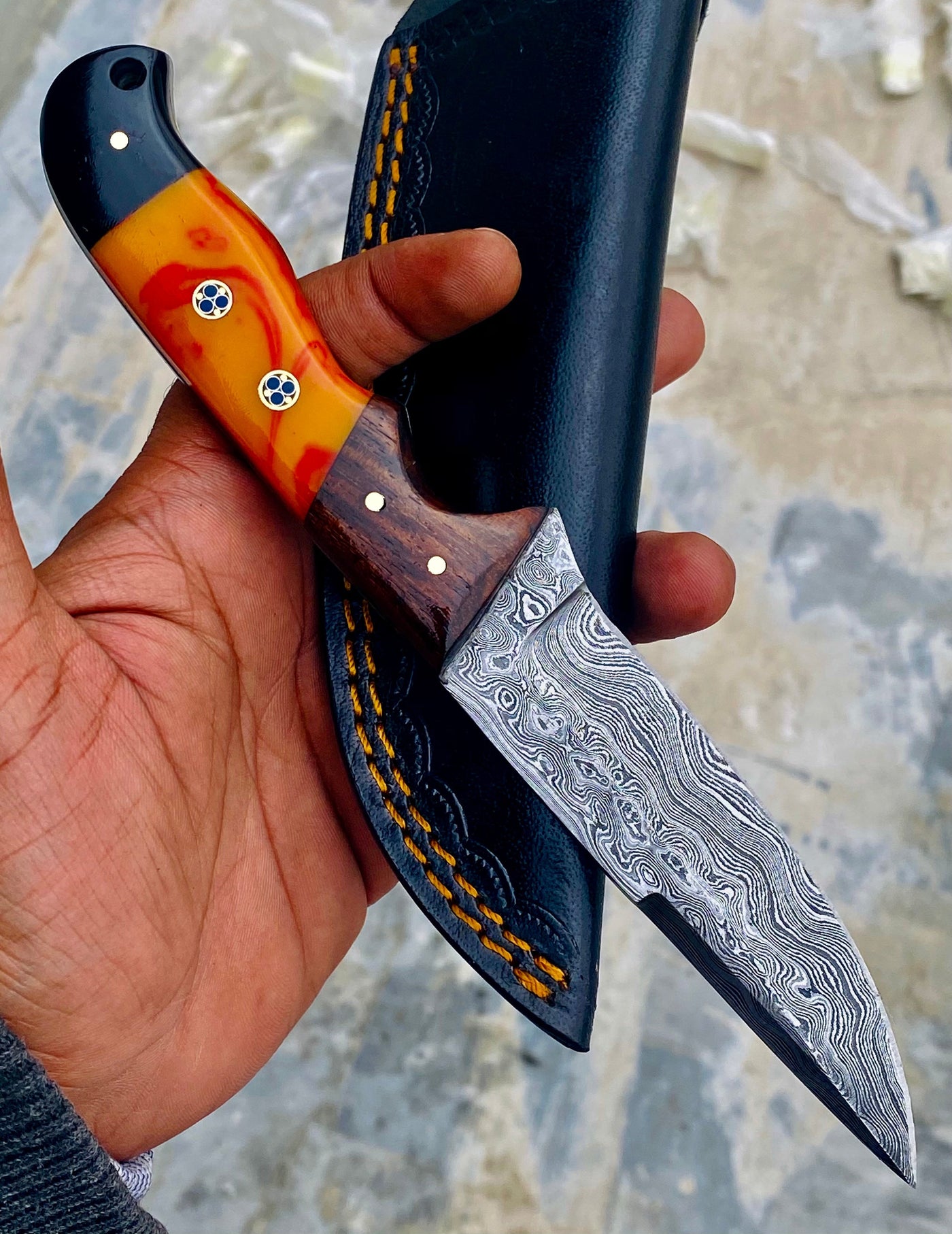 GIFT SERIES Custom Handmade Damascus Hunting skinning knife with Leather sheathe - Troy Blades