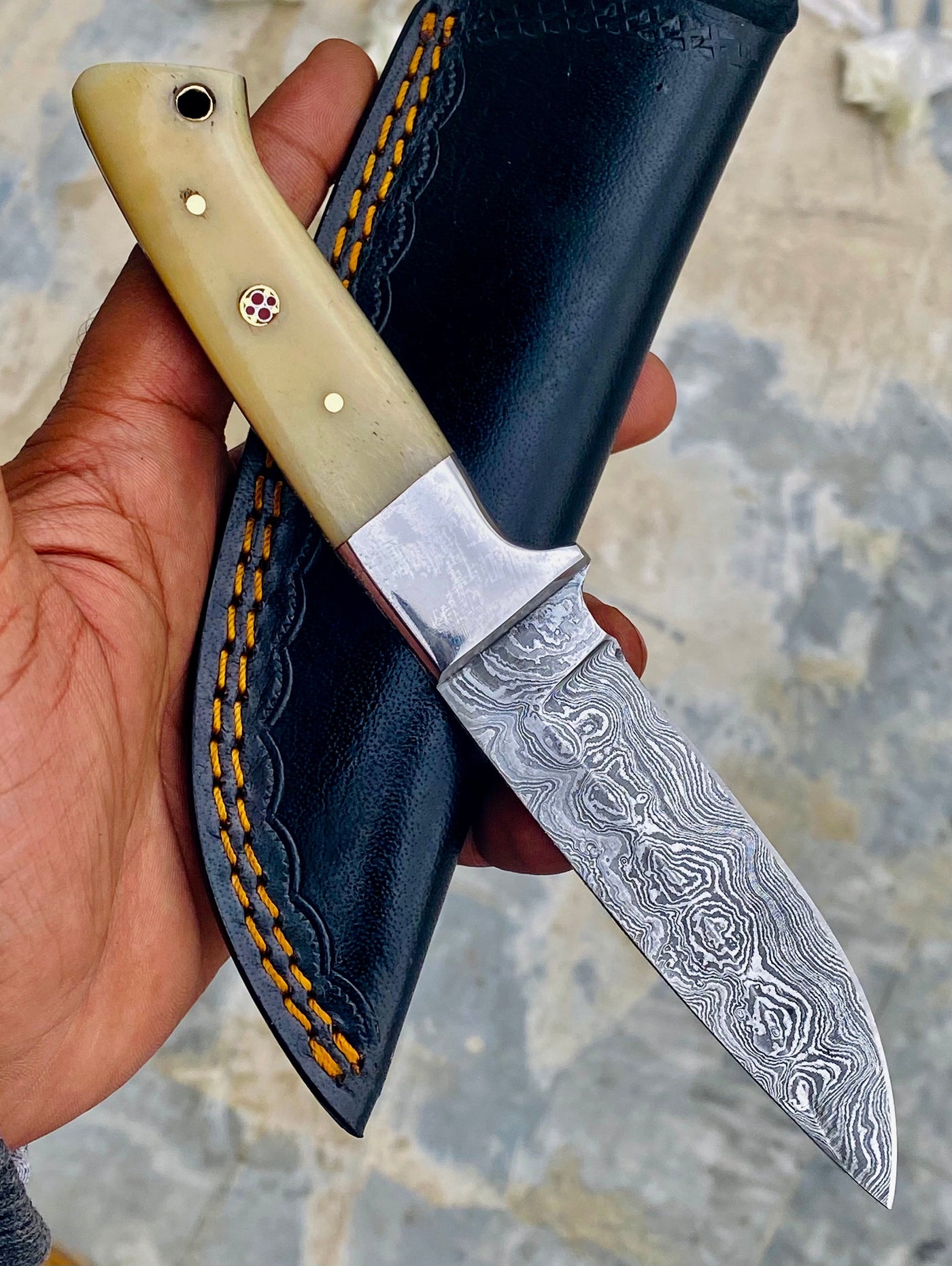 GIFT SERIES Custom Handmade Damascus Hunting skinning knife with Leather sheathe - Troy Blades