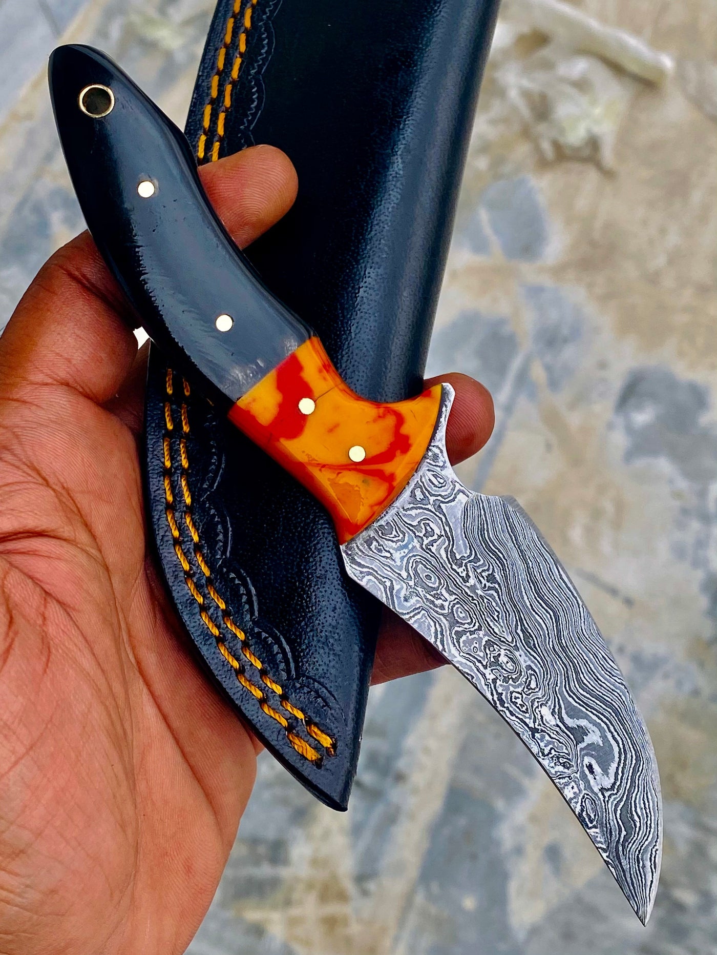 GIFT SERIES Custom Handmade Damascus Hunting skinning knife with Leather sheathe - Troy Blades