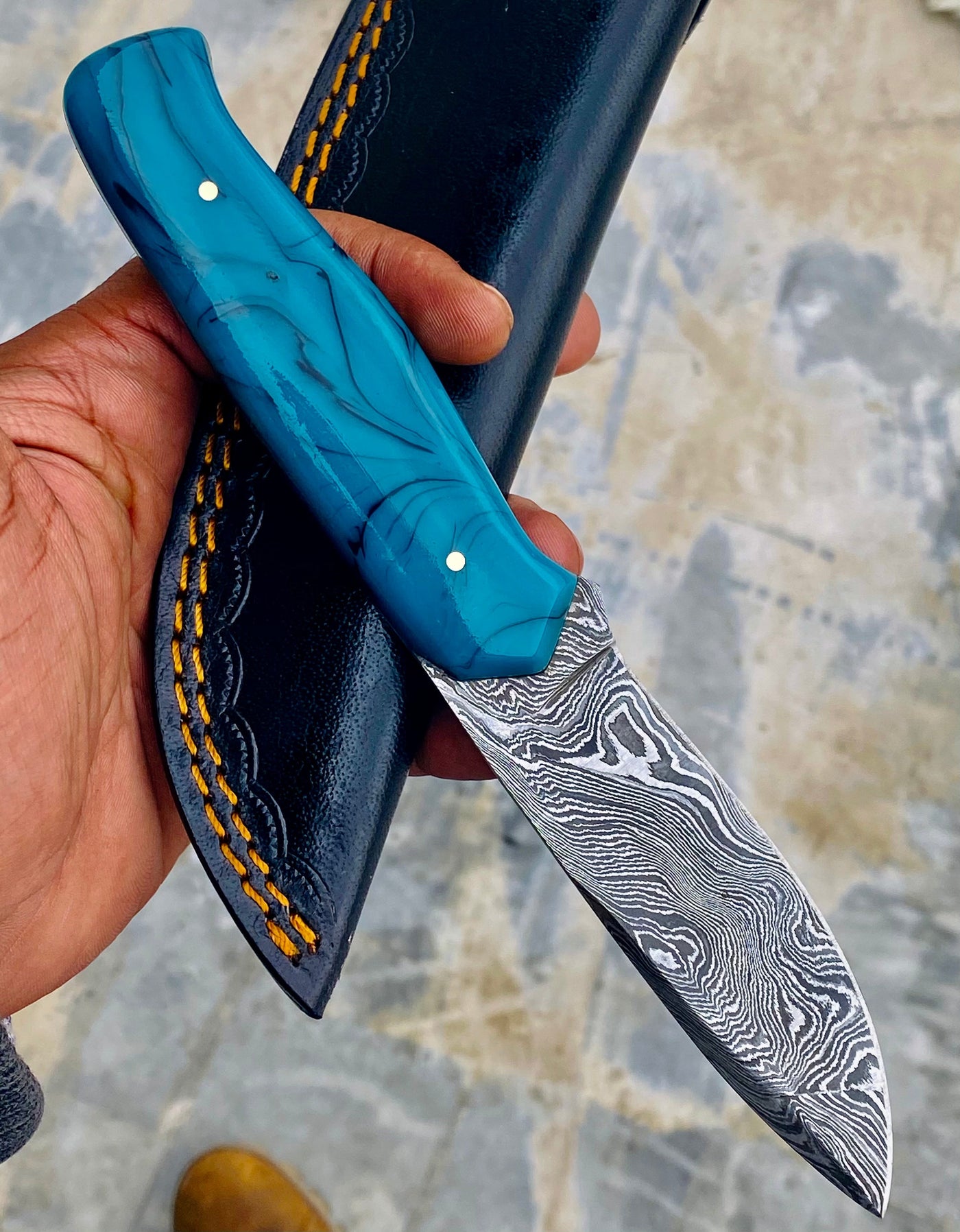 GIFT SERIES Custom Handmade Damascus Hunting skinning knife with Leather sheathe - Troy Blades