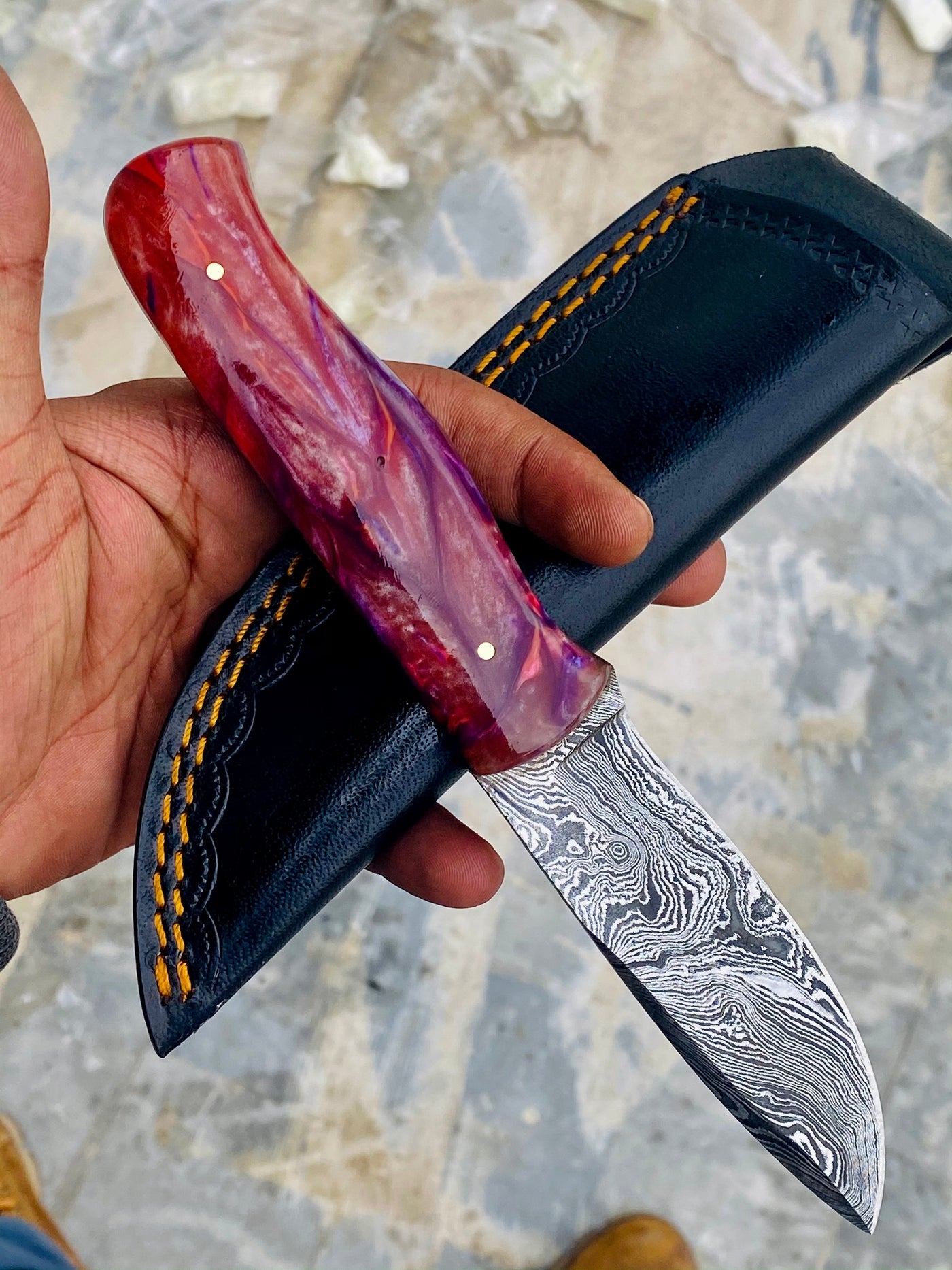 GIFT SERIES Custom Handmade Damascus Hunting skinning knife with Leather sheathe - Troy Blades