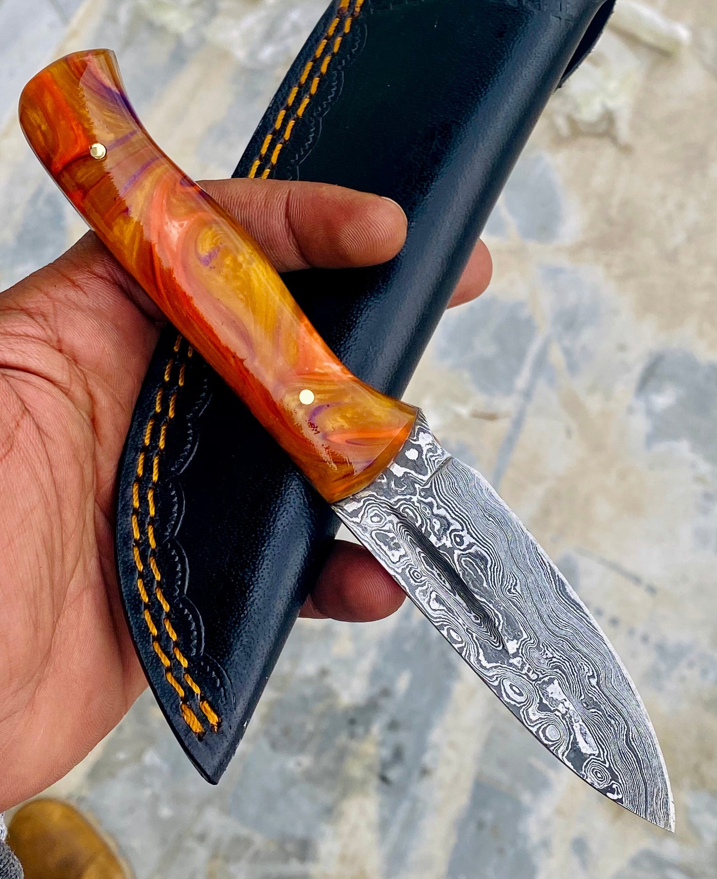 GIFT SERIES Custom Handmade Damascus Hunting skinning knife with Leather sheathe - Troy Blades