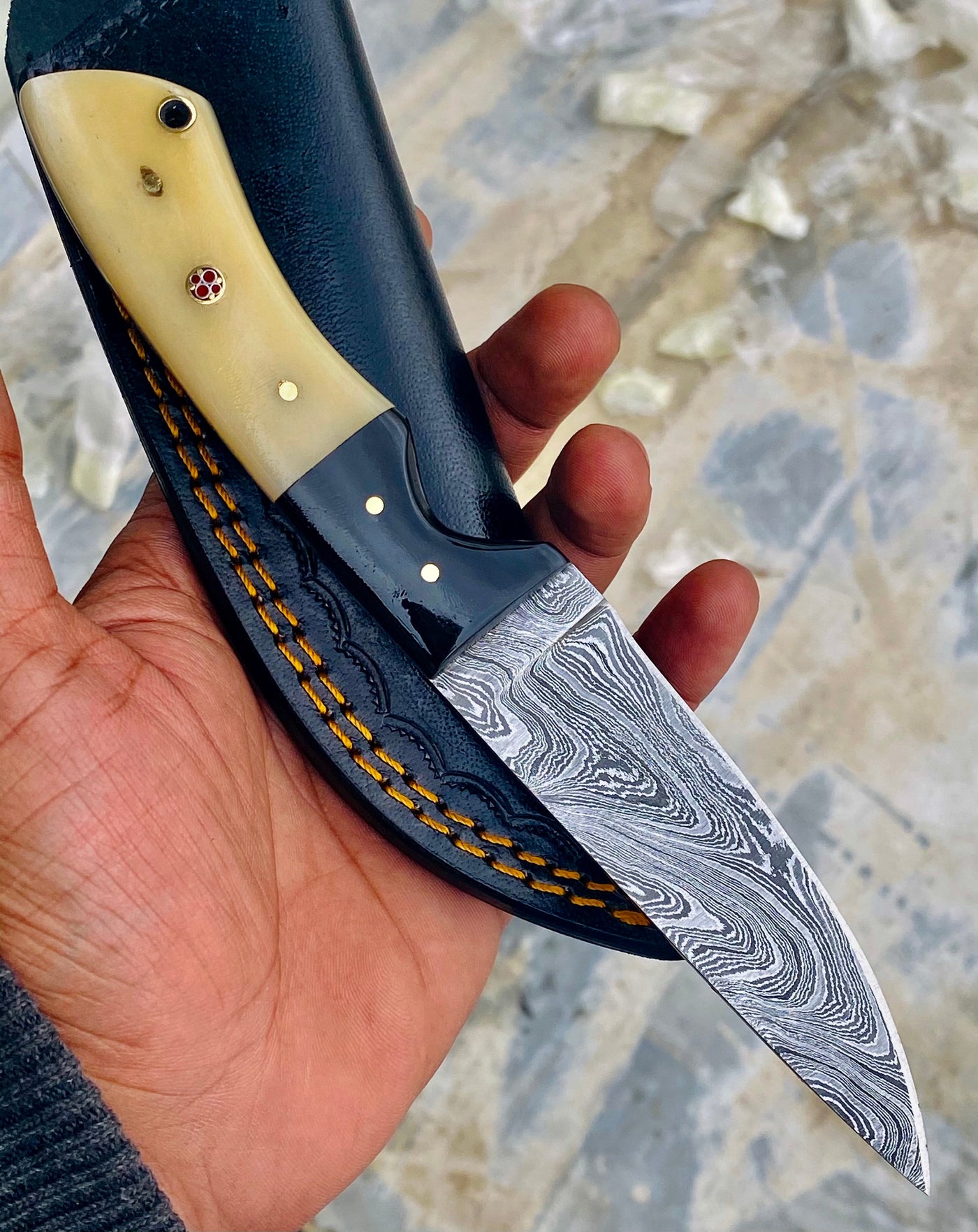GIFT SERIES Custom Handmade Damascus Hunting skinning knife with Leather sheathe - Troy Blades