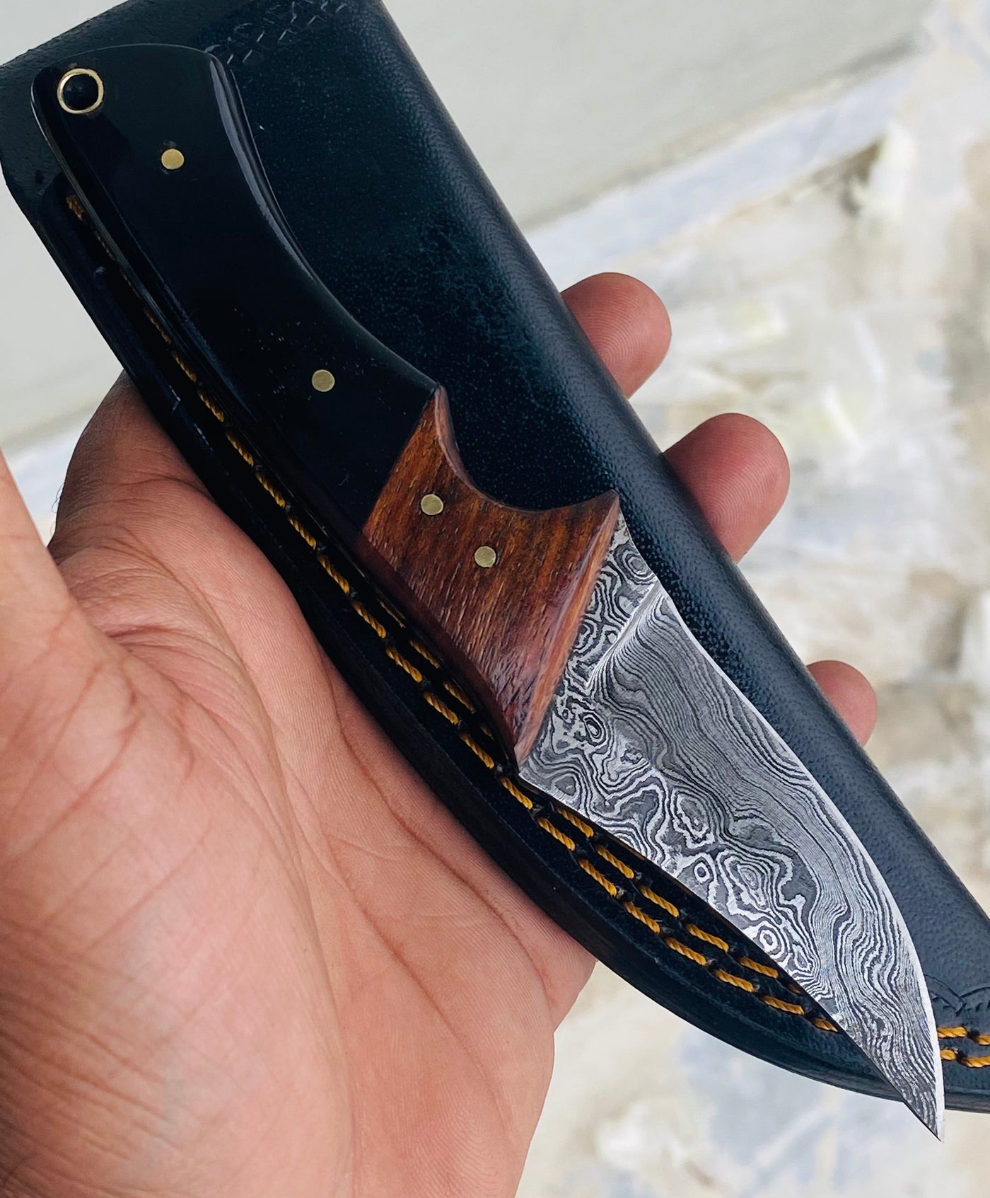 GIFT SERIES Custom Handmade Damascus Hunting skinning knife with Leather sheathe - Troy Blades