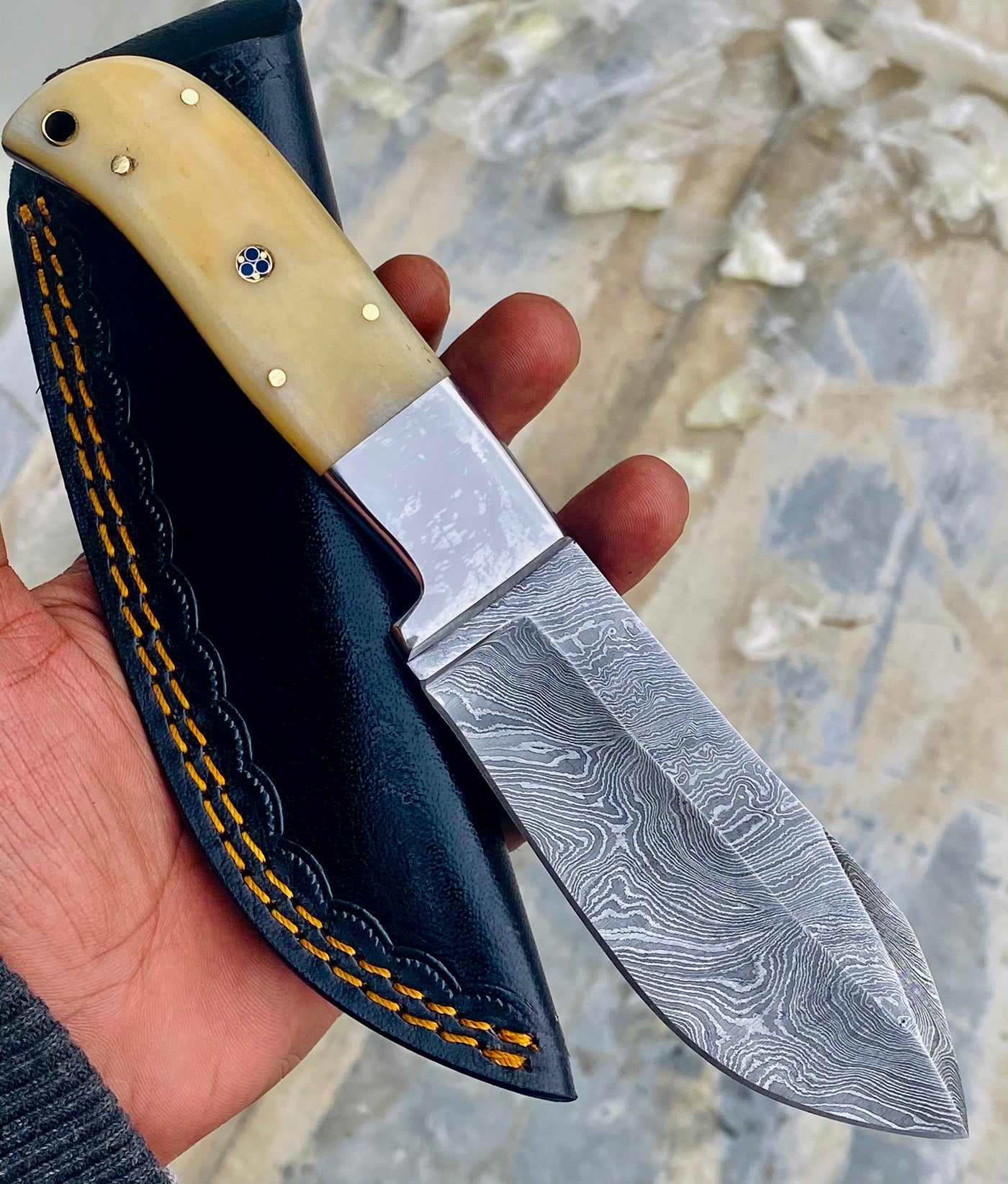 GIFT SERIES Custom Handmade Damascus Hunting skinning knife with Leather sheathe - Troy Blades