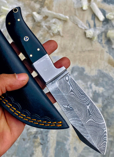 GIFT SERIES Custom Handmade Damascus Hunting skinning knife with Leather sheathe - Troy Blades