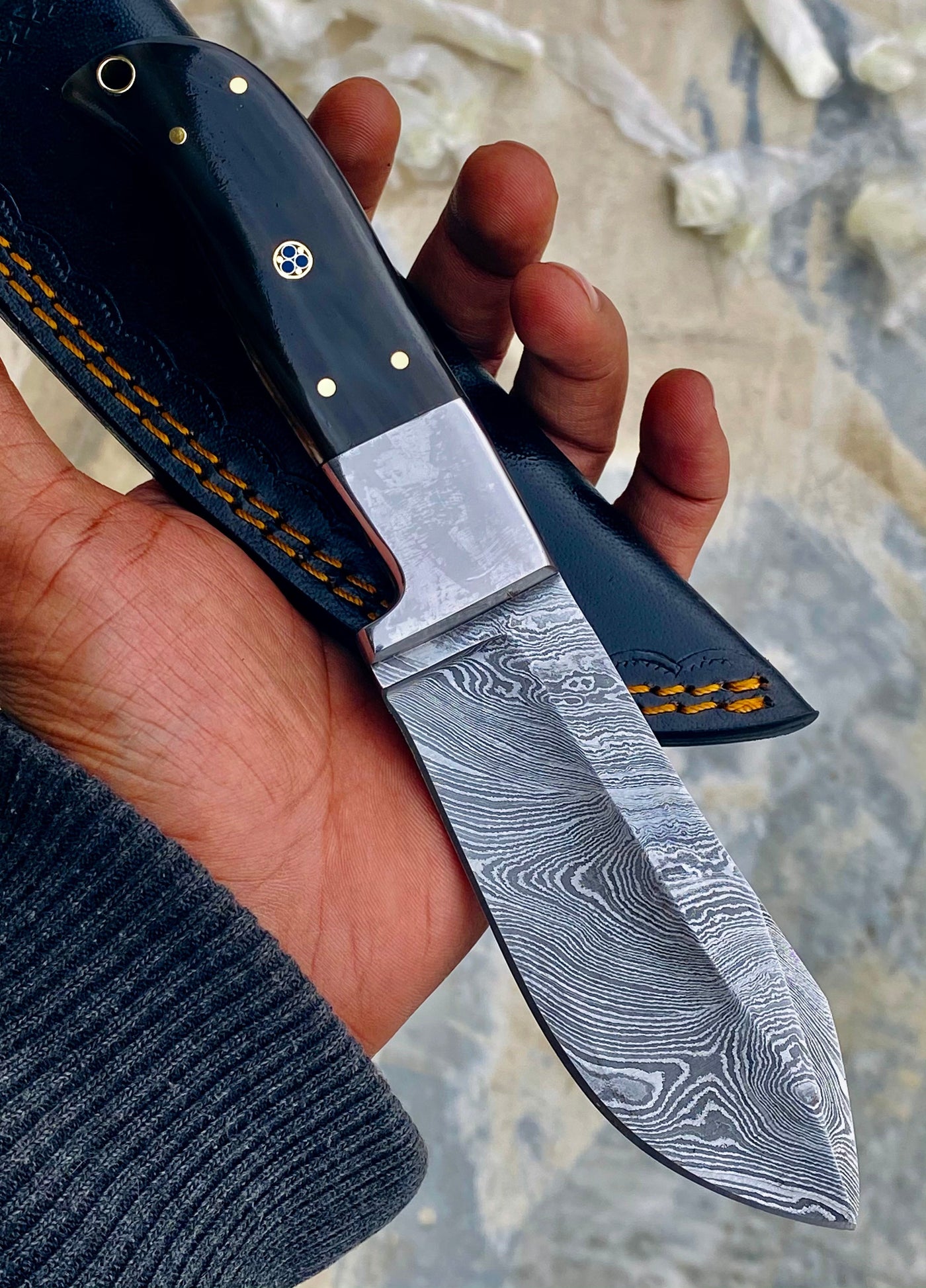 GIFT SERIES Custom Handmade Damascus Hunting skinning knife with Leather sheathe - Troy Blades
