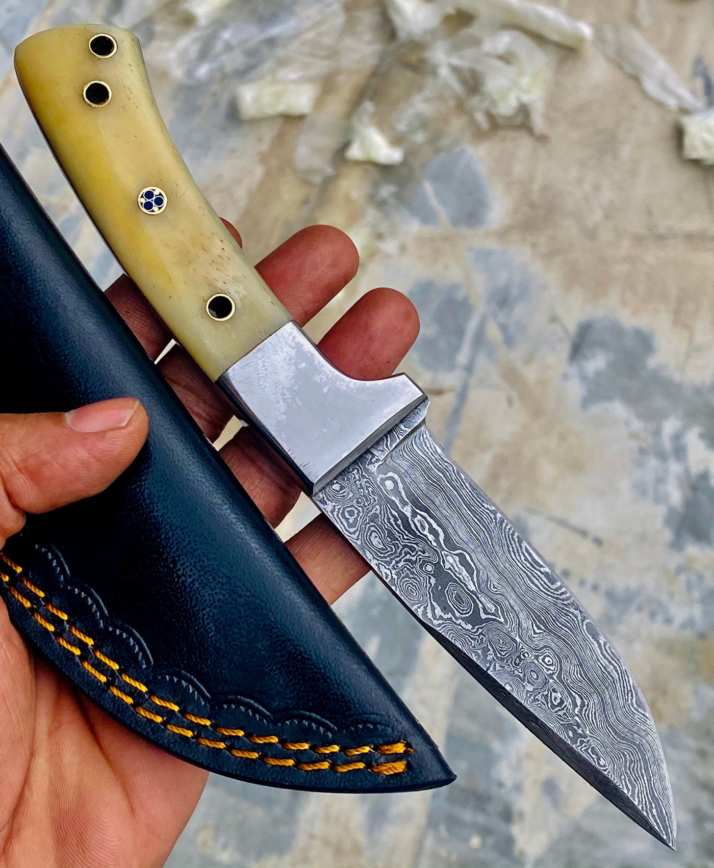 GIFT SERIES Custom Handmade Damascus Hunting skinning knife with Leather sheathe - Troy Blades