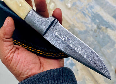 GIFT SERIES Custom Handmade Damascus Hunting skinning knife with Leather sheathe - Troy Blades