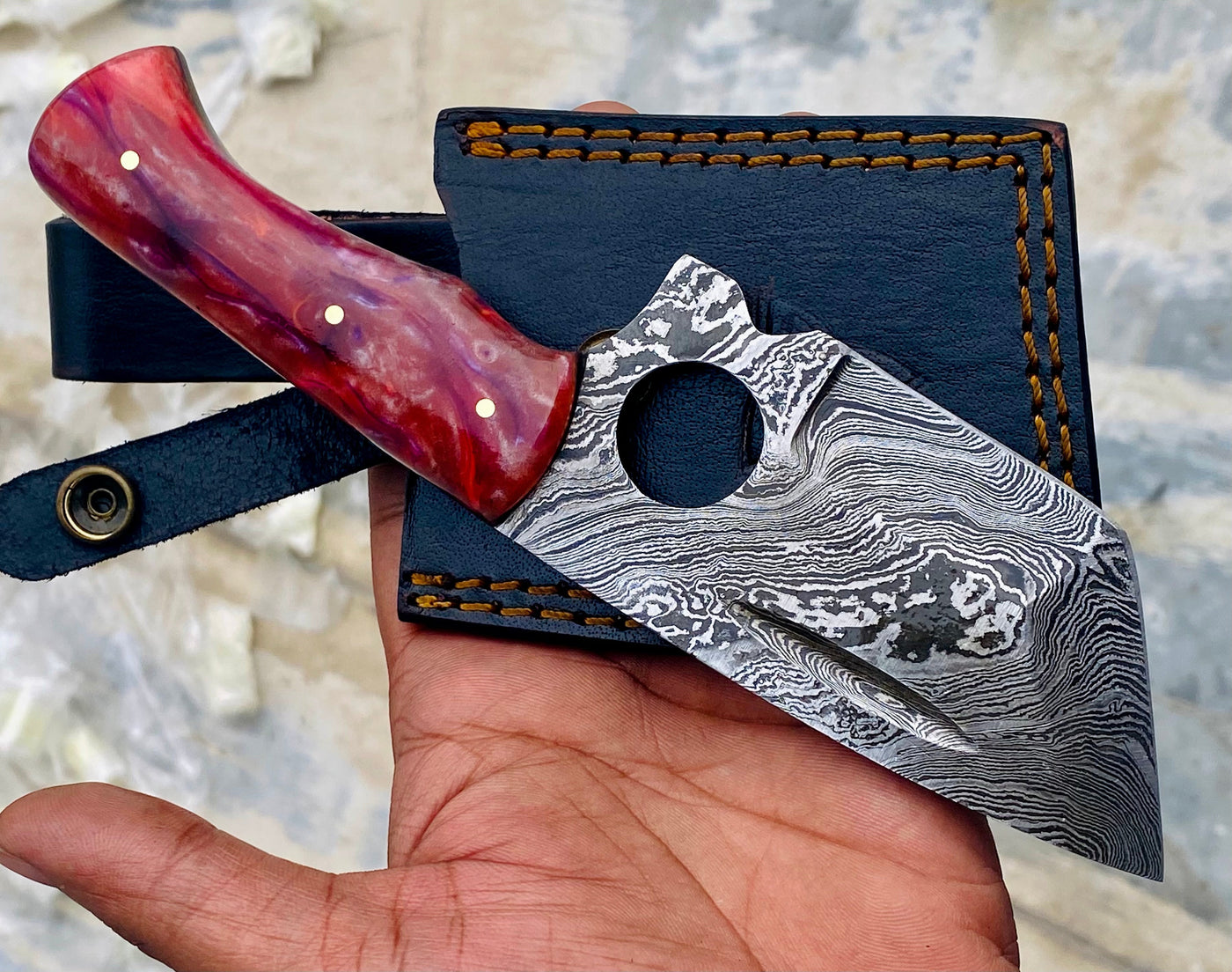 GIFT SERIES Custom Handmade Damascus Hunting skinning knife with Leather sheathe - Troy Blades