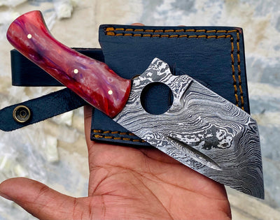 GIFT SERIES Custom Handmade Damascus Hunting skinning knife with Leather sheathe - Troy Blades