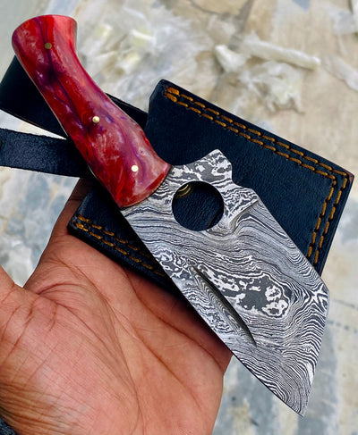GIFT SERIES Custom Handmade Damascus Hunting skinning knife with Leather sheathe - Troy Blades