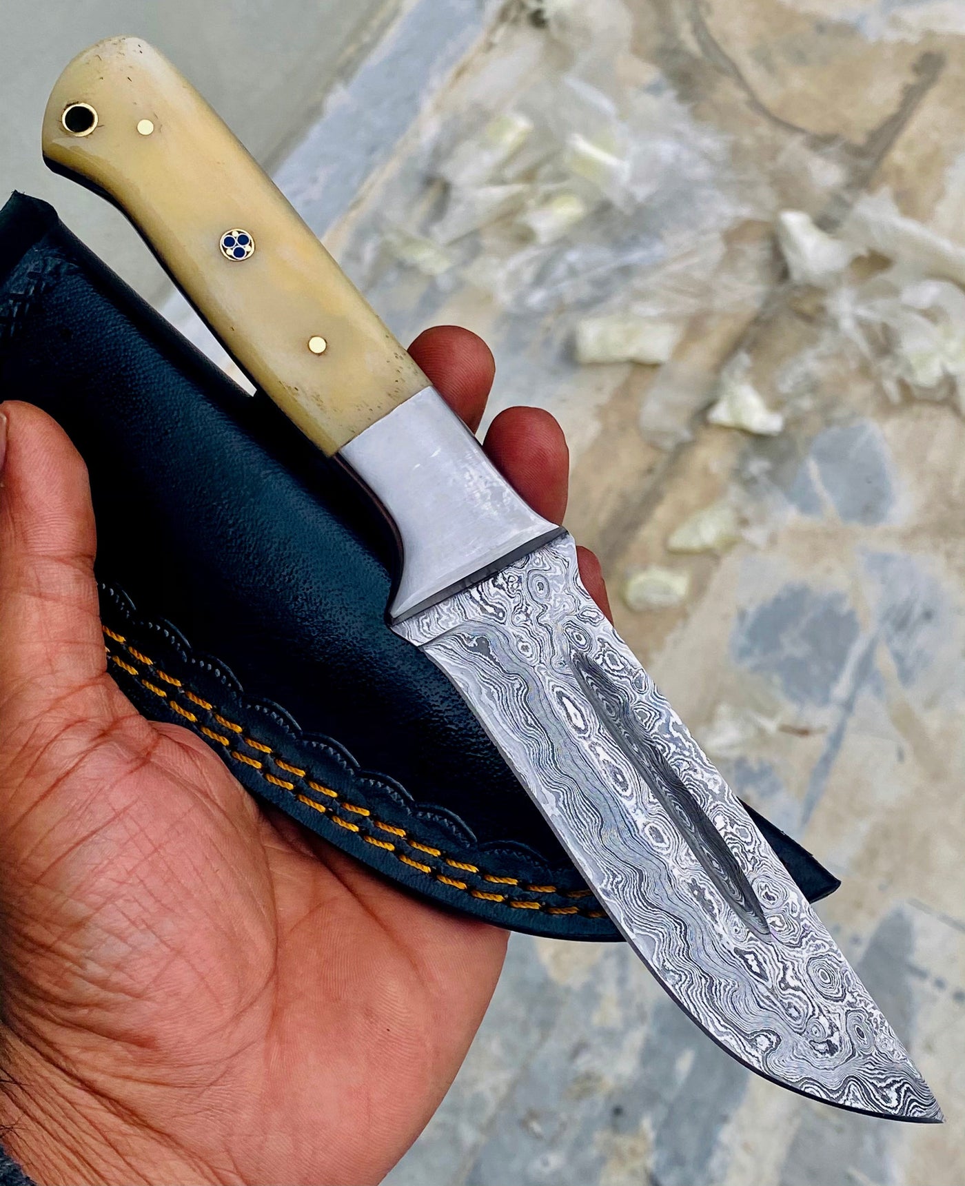 GIFT SERIES Custom Handmade Damascus Hunting skinning knife with Leather sheathe - Troy Blades