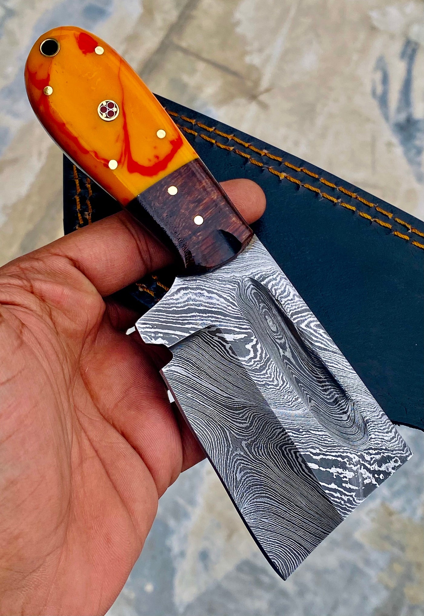 GIFT SERIES Custom Handmade Damascus Hunting skinning knife with Leather sheathe - Troy Blades