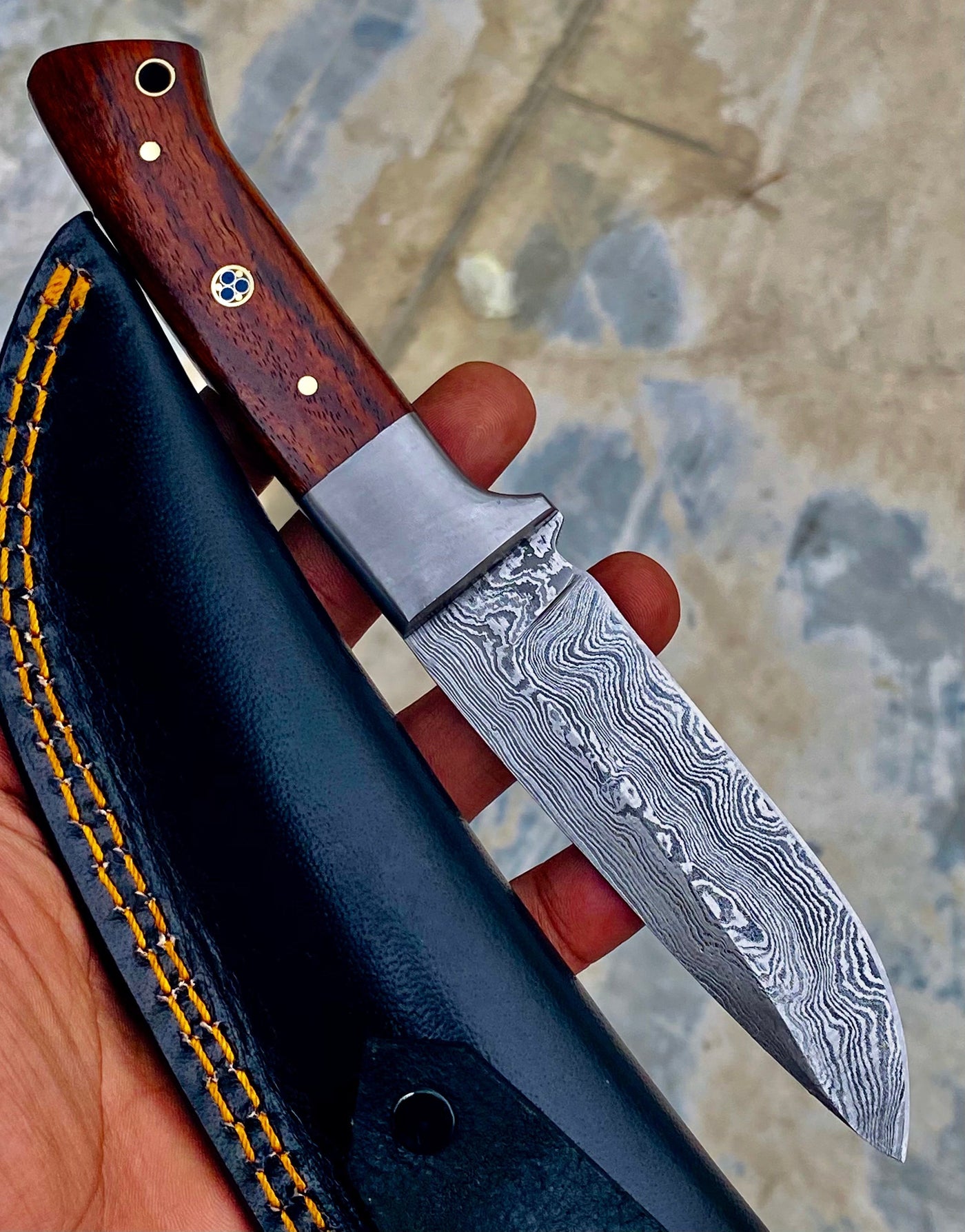 GIFT SERIES Custom Handmade Damascus Hunting skinning knife with Leather sheathe - Troy Blades