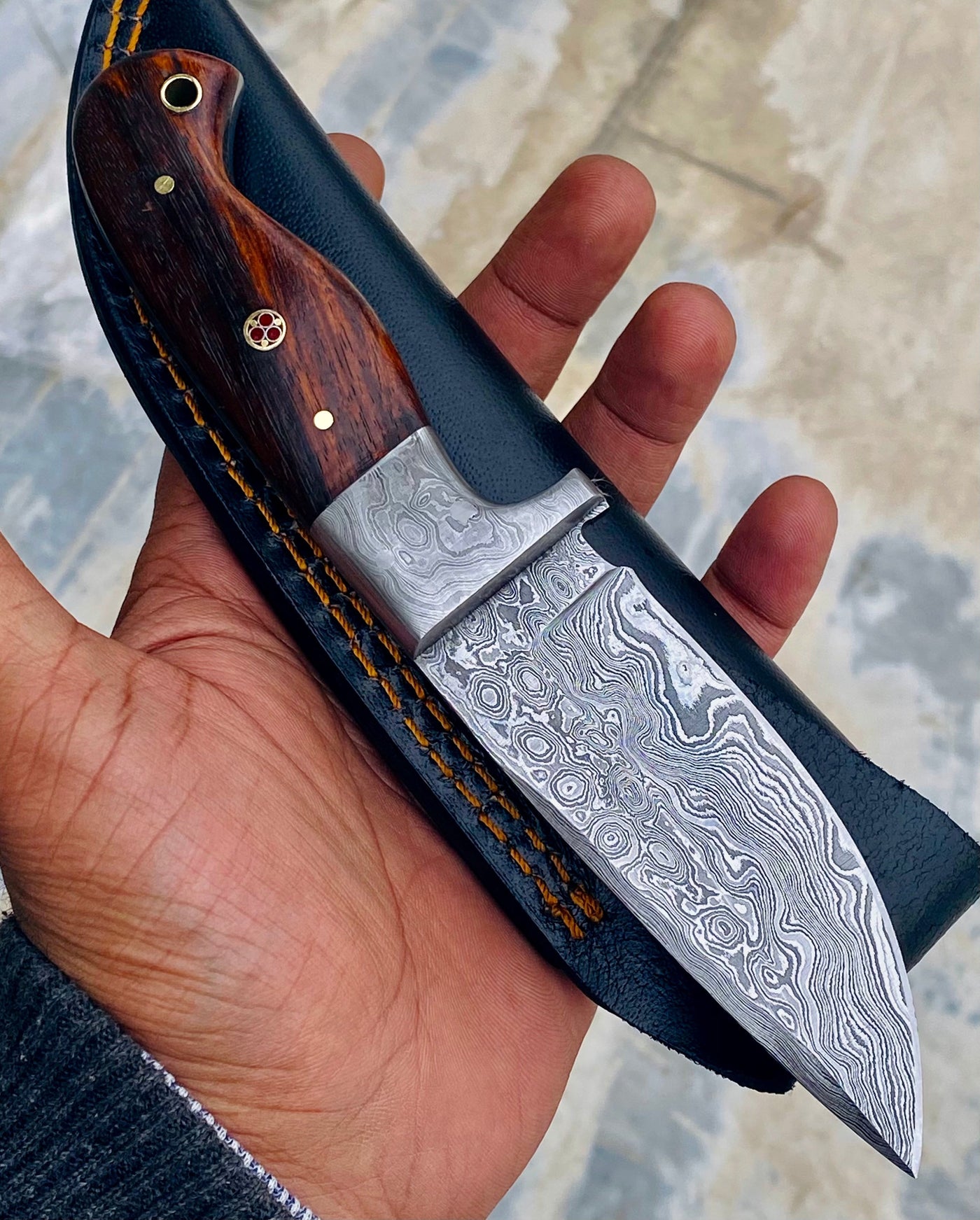 GIFT SERIES Custom Handmade Damascus Hunting skinning knife with Leather sheathe - Troy Blades