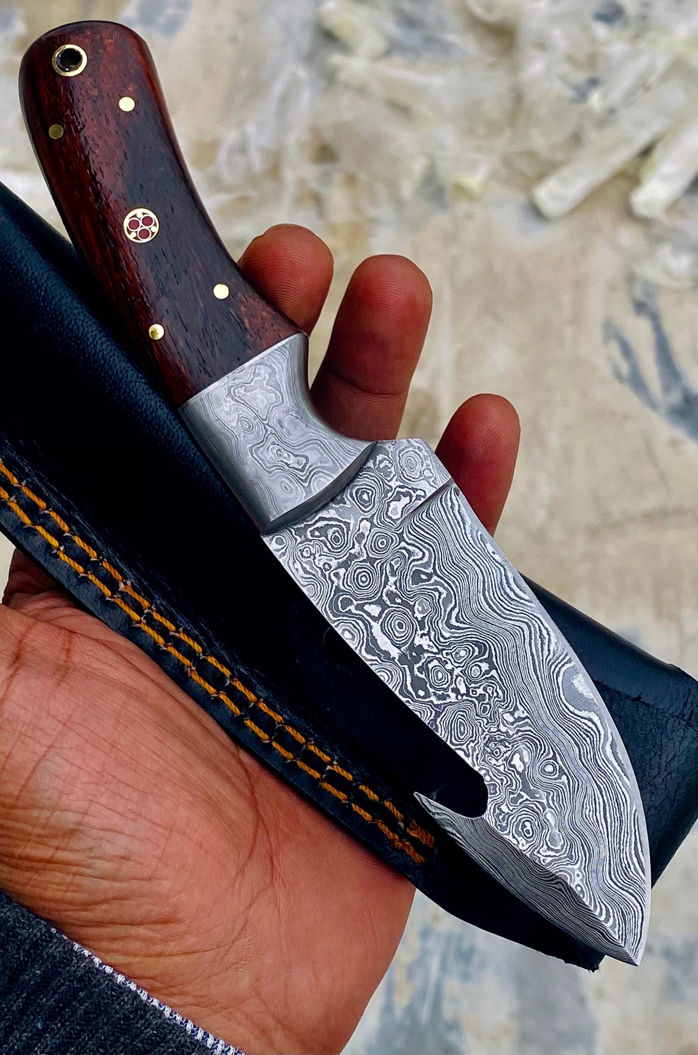 GIFT SERIES Custom Handmade Damascus Hunting skinning knife with Leather sheathe - Troy Blades