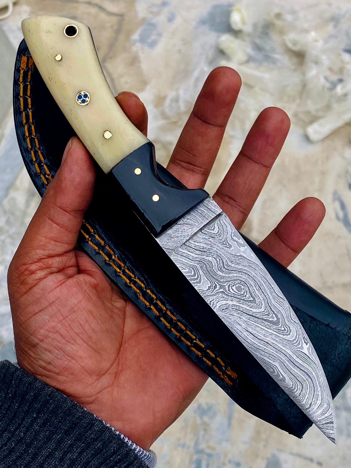 GIFT SERIES Custom Handmade Damascus Hunting skinning knife with Leather sheathe - Troy Blades